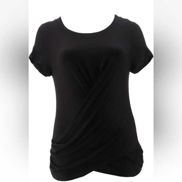 NWOT Skinnygirl Hannah Drape Front Short Sleeve Tee Medium BLACK - Picture 2 of 16